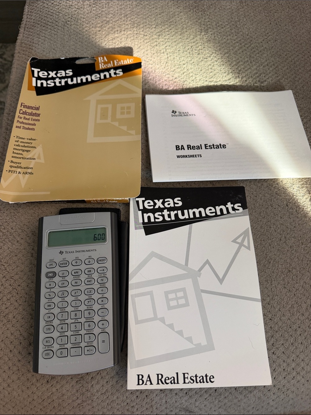 Texas Instruments Gray and Black Financial Calculator with BA Real Estate Guides